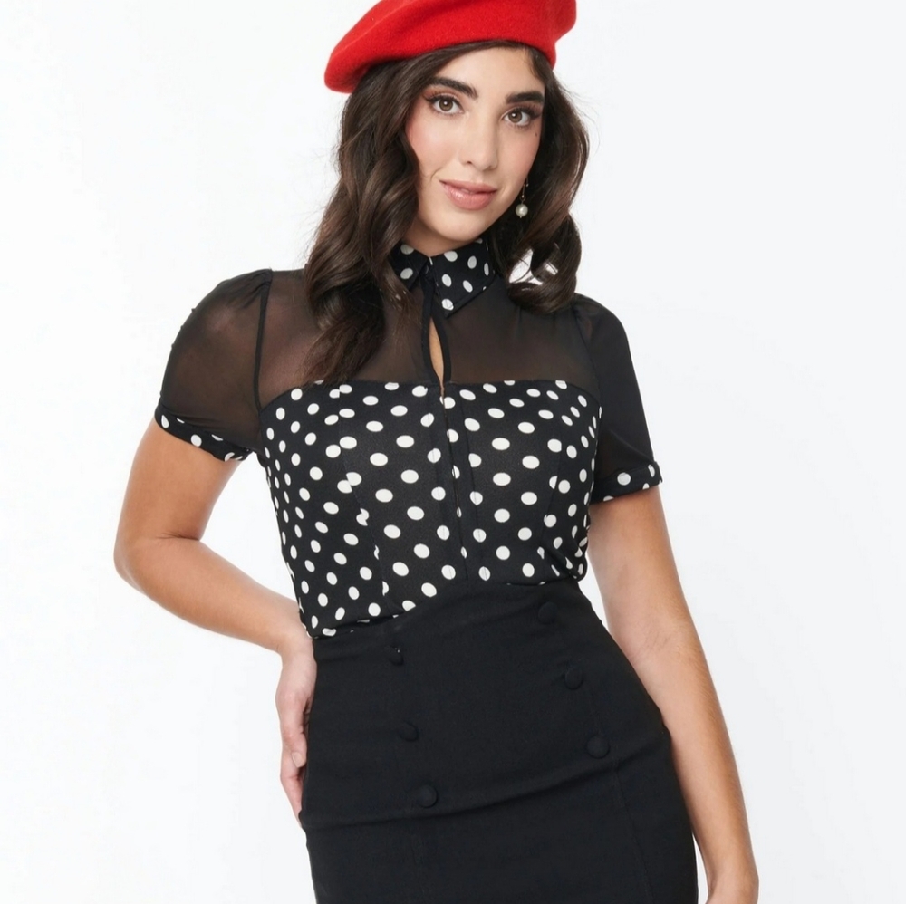 Unique Vintage Mesh Polka Dot Top NWOT